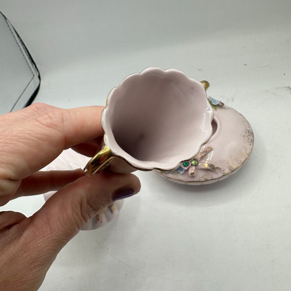 x2 vintage Lefton China floral vase and trinket dish feme lolita girlie regency - Picture 5 of 11